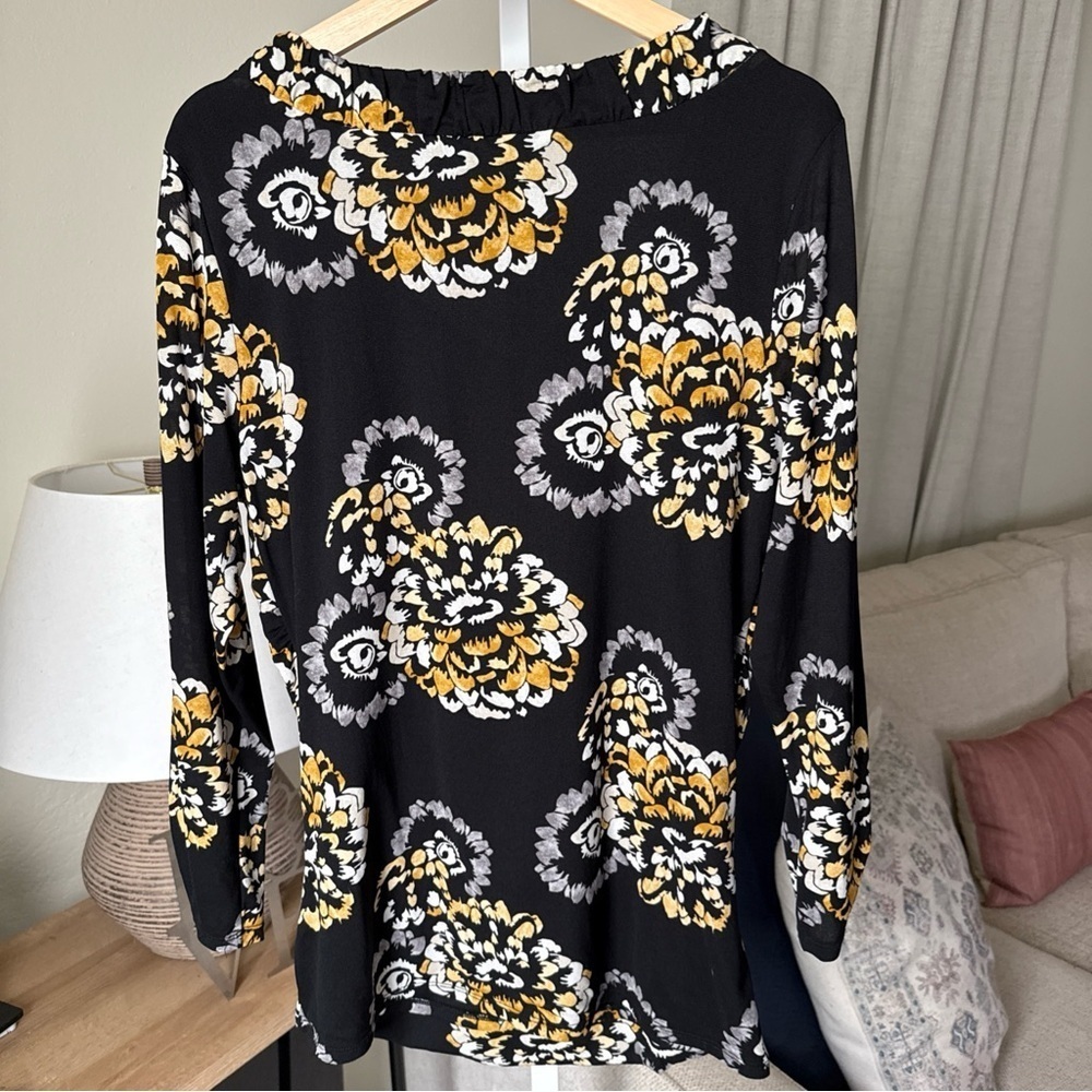 Style & Co Womens Black/grey/gold Floral Long Sleeve Blouse Size XL - Picture 4 of 7